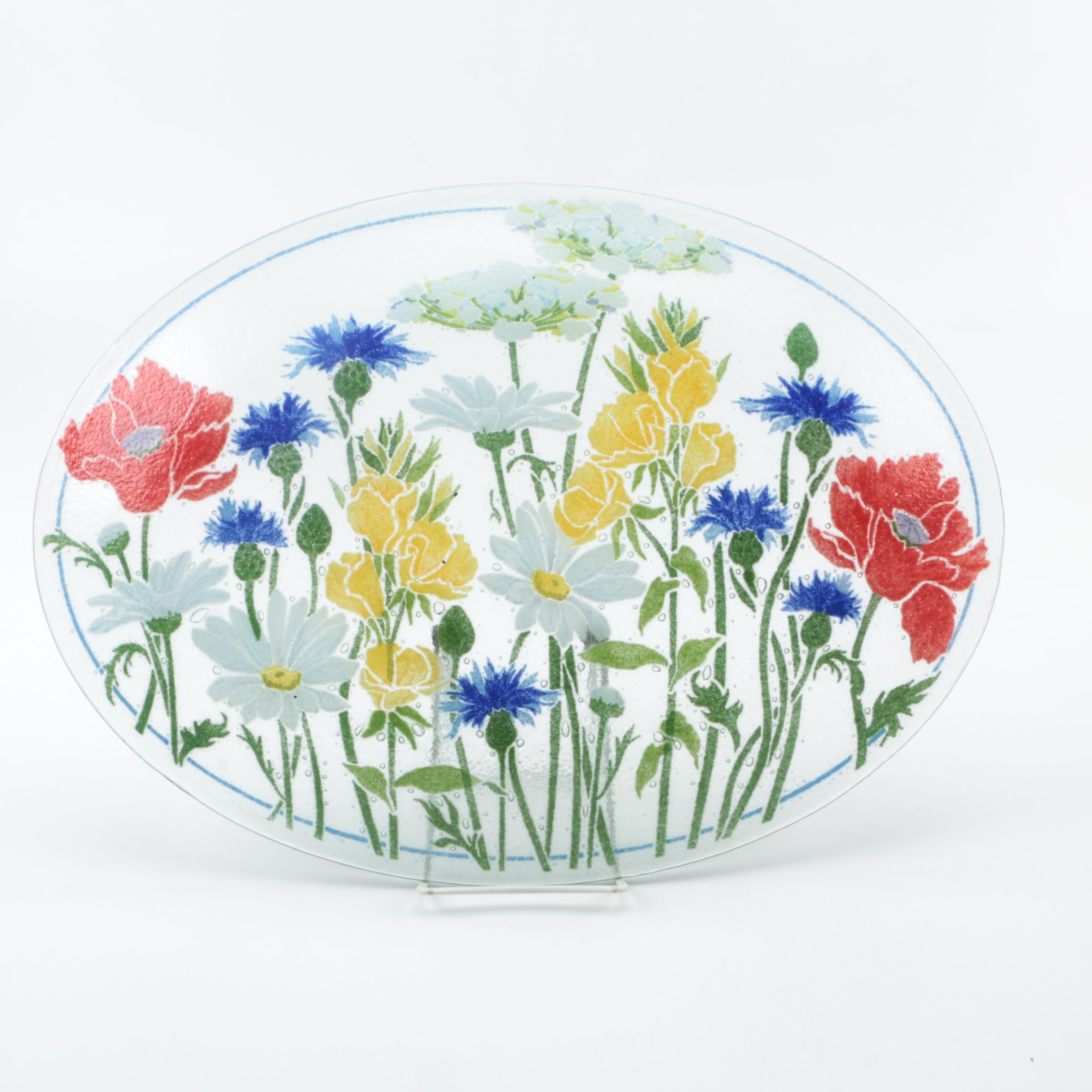 Floral Glass Serving Platter