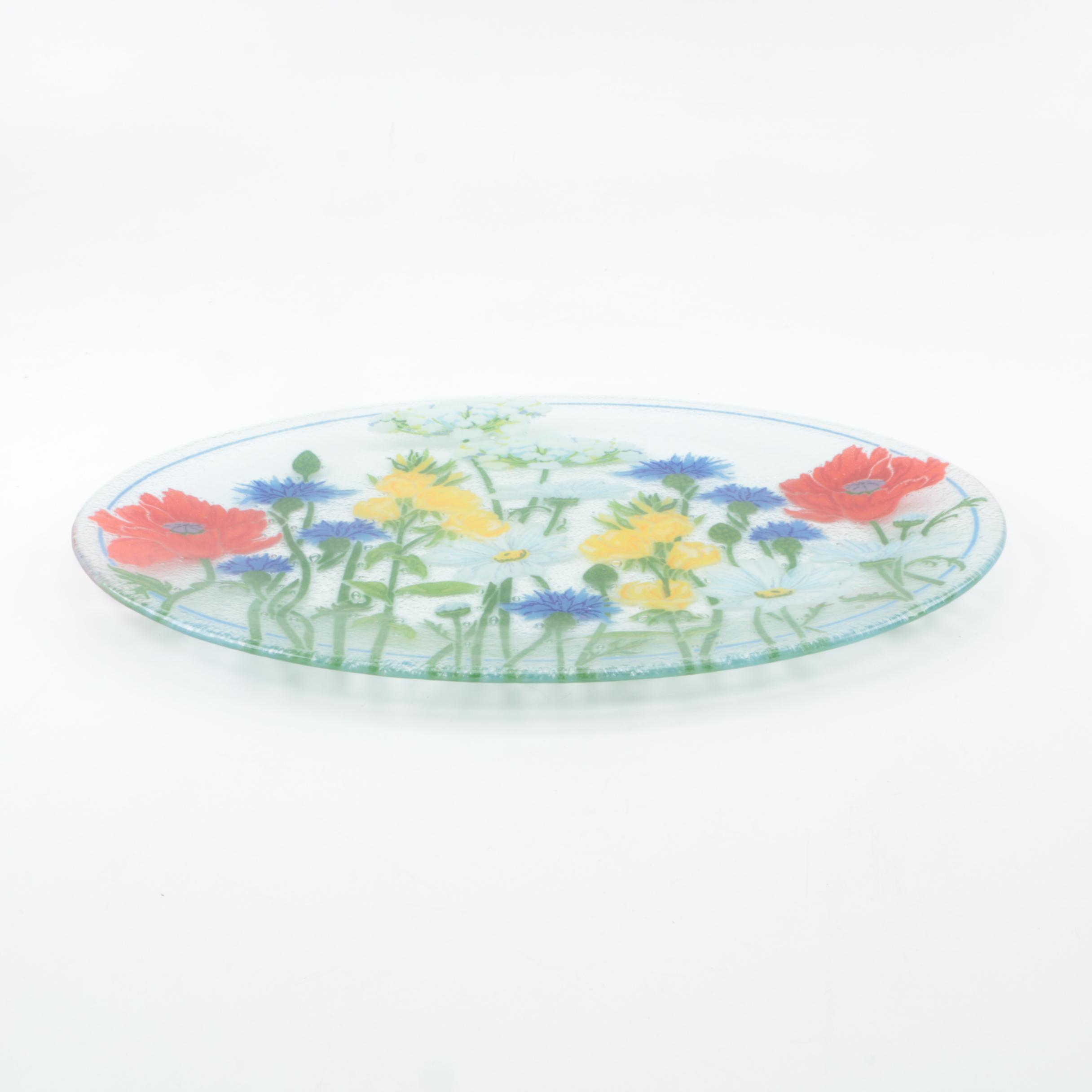 Floral Glass Serving Platter