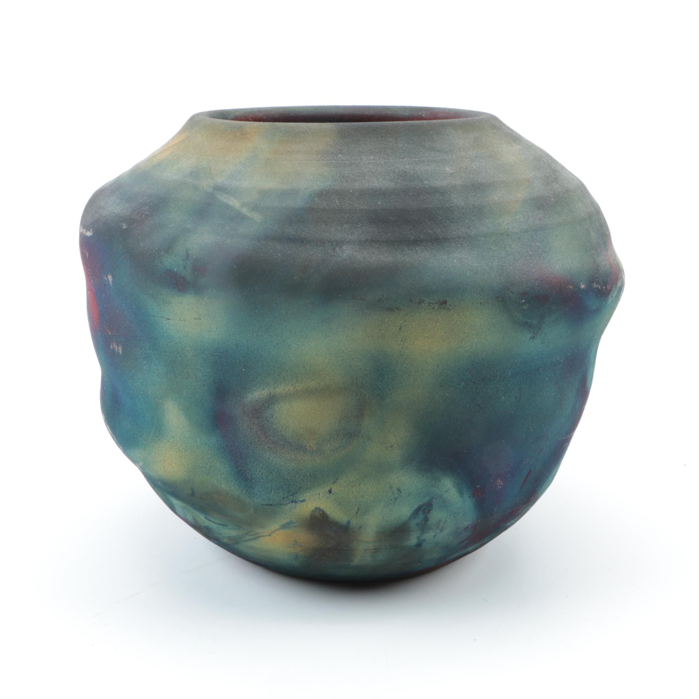 Hand Thrown and Altered Stoneware Raku Vase