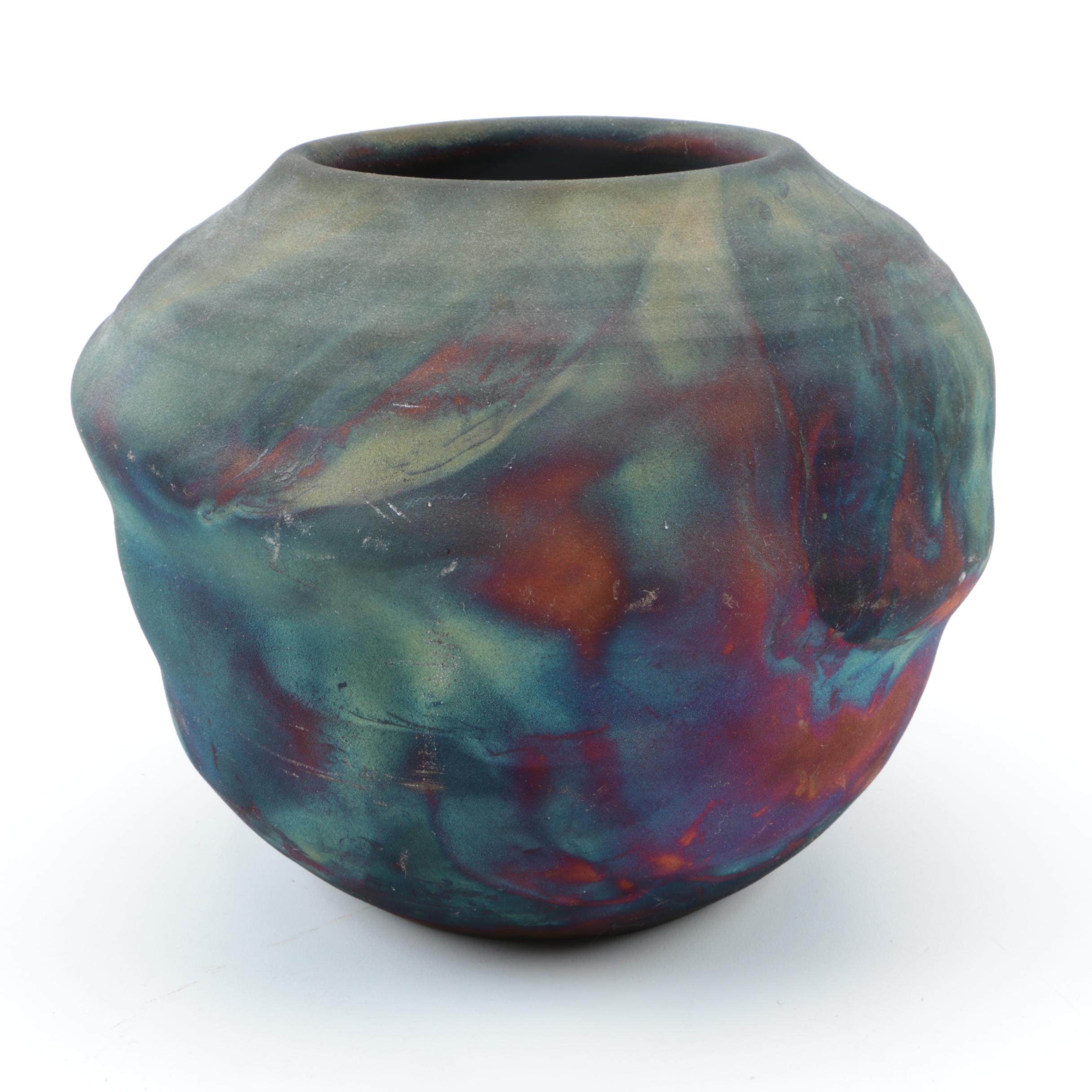 Hand Thrown and Altered Stoneware Raku Vase