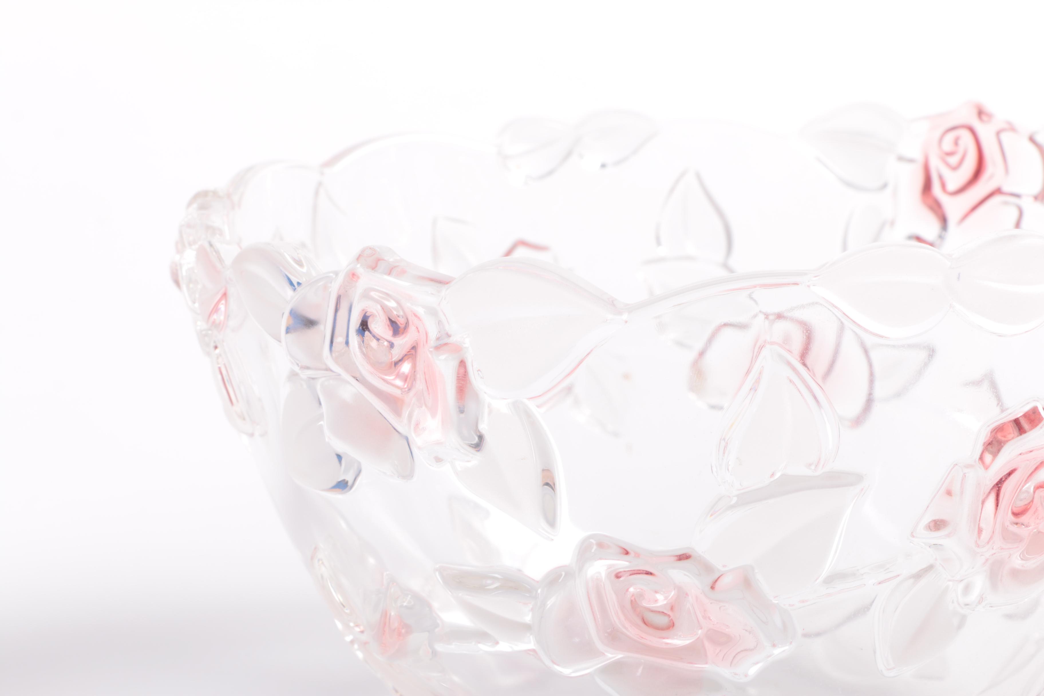 Frosted Glass Rose Motif Bowl