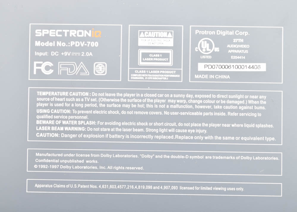 Spectroniq PDV-700 Portable DVD Player