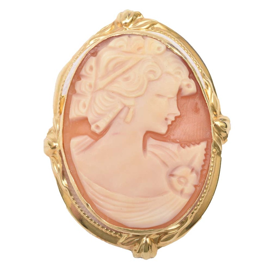 14K Cameo Pendant Brooch with a Bezel Frame