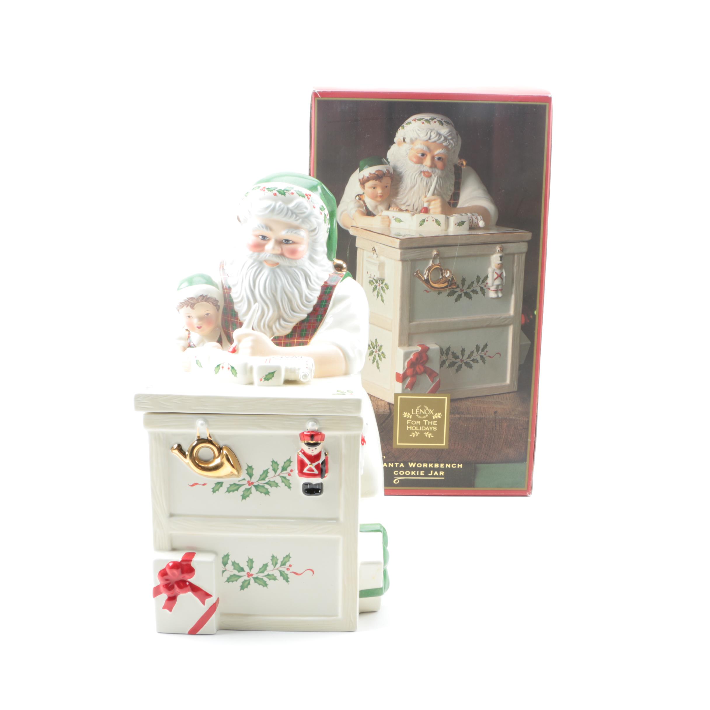 Lenox "Holiday" Santa's Workbench Porcelain Cookie Jar