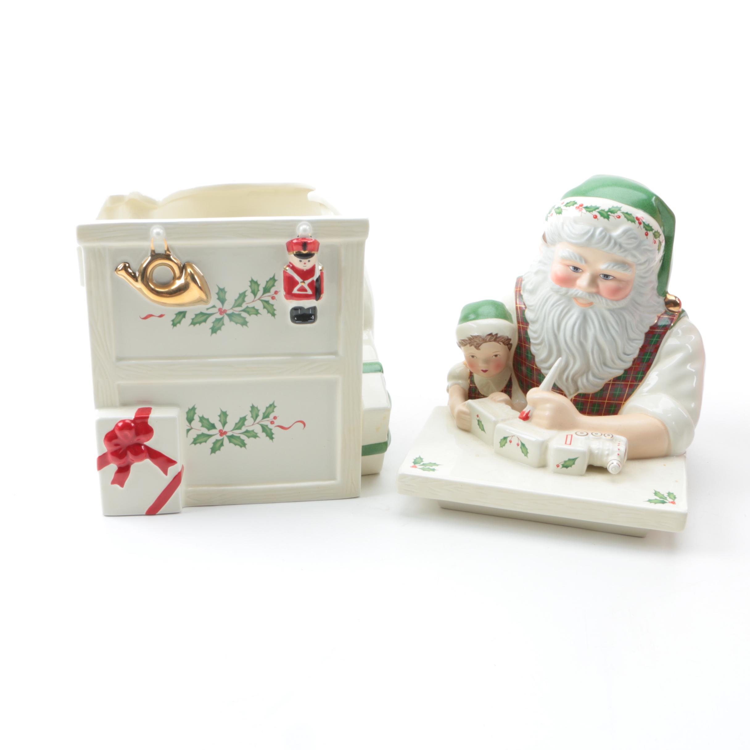 Lenox "Holiday" Santa's Workbench Porcelain Cookie Jar