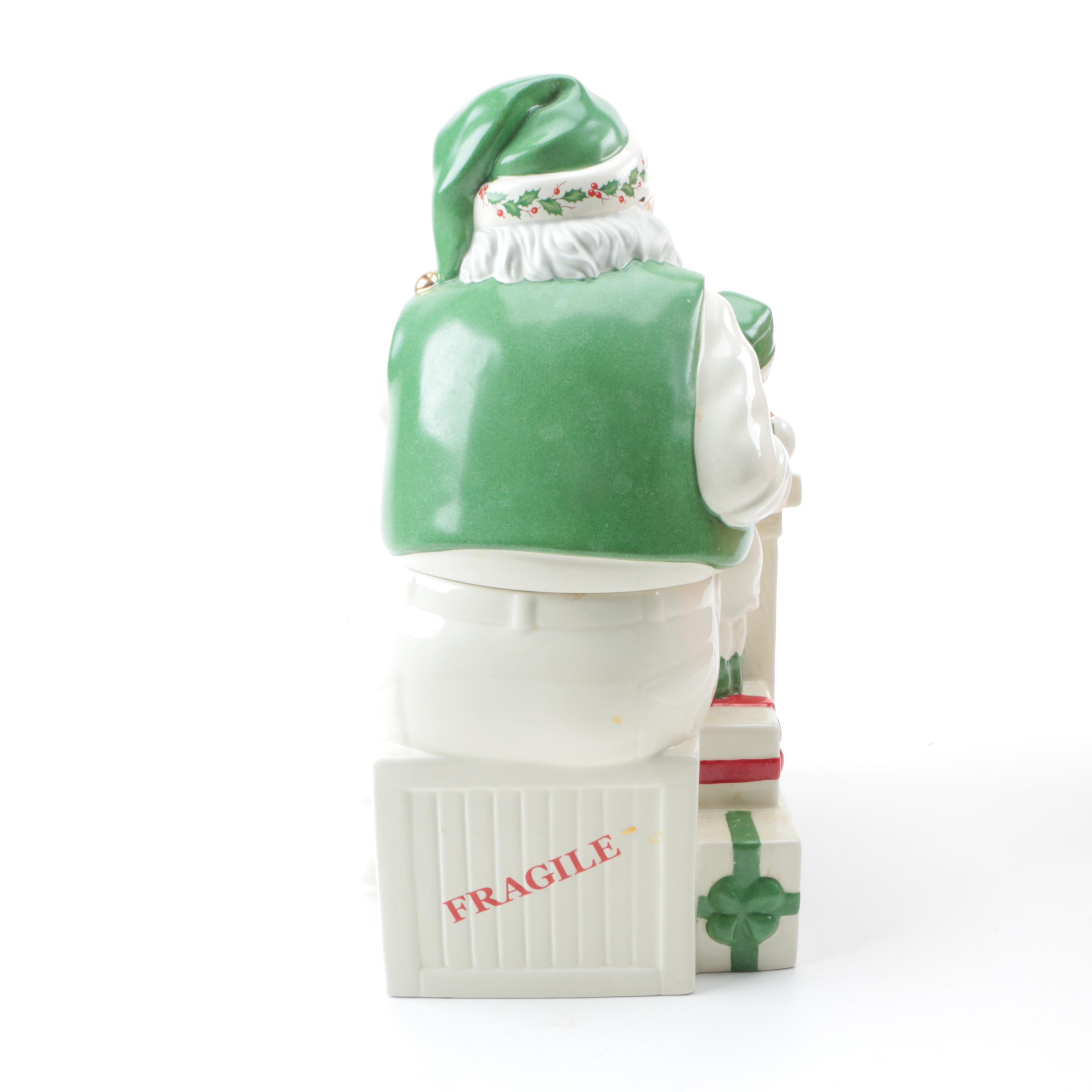Lenox "Holiday" Santa's Workbench Porcelain Cookie Jar