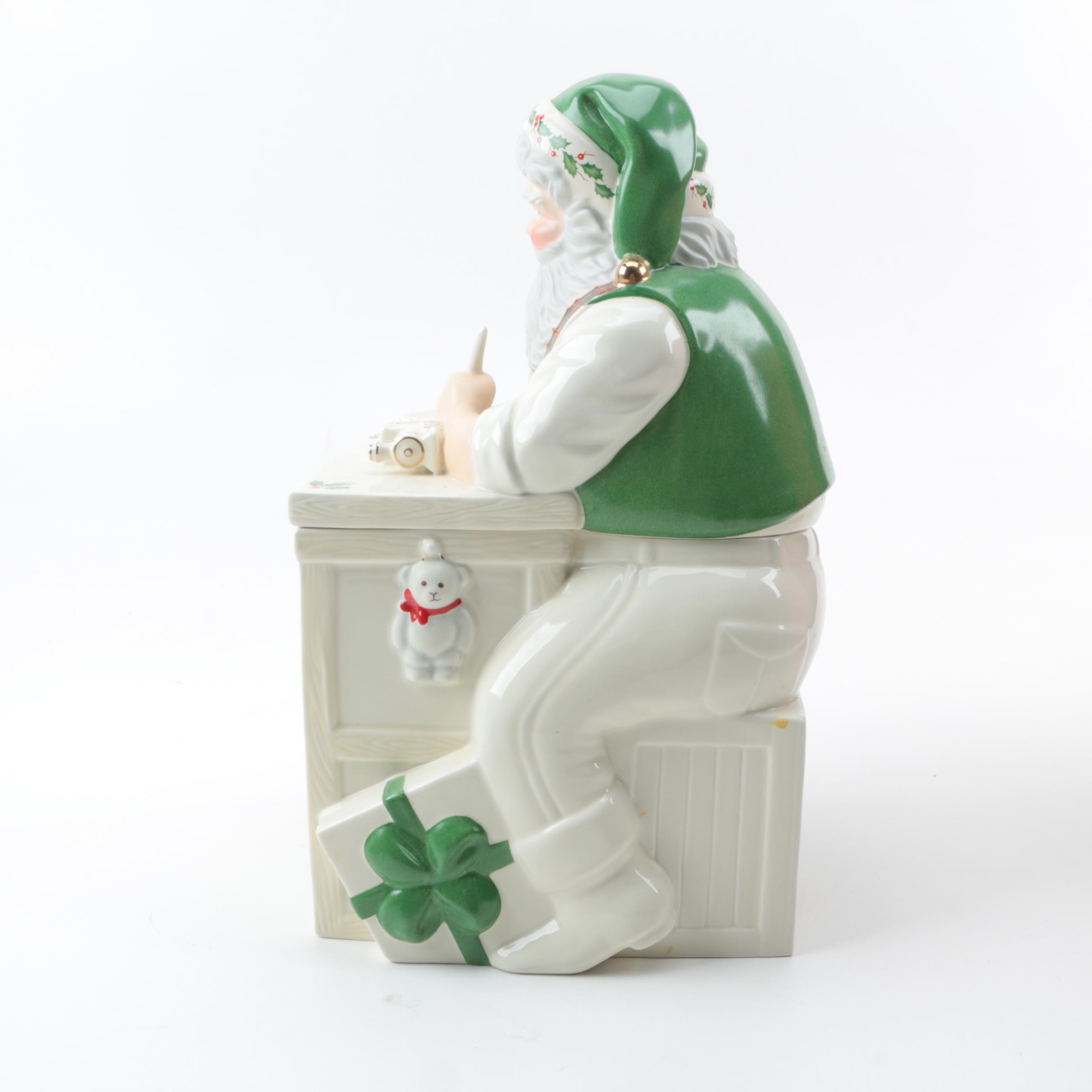 Lenox "Holiday" Santa's Workbench Porcelain Cookie Jar