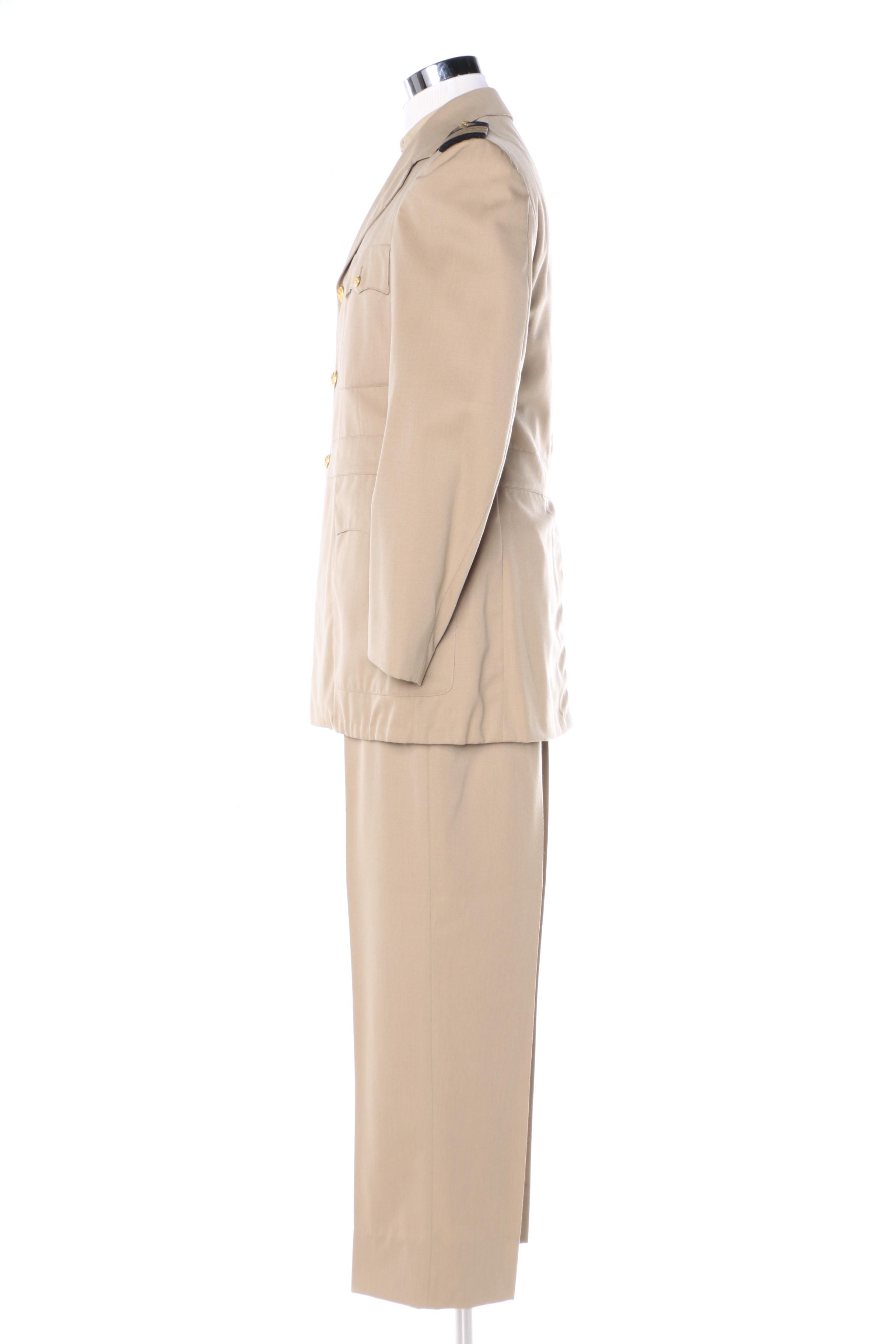 Vintage US Navy Service Dress Khaki Uniform, Cap and Covers