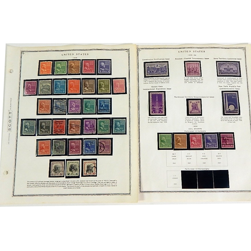 Early 1900s Stamp Collection from Scott Collectors Book - 1938 to 1939