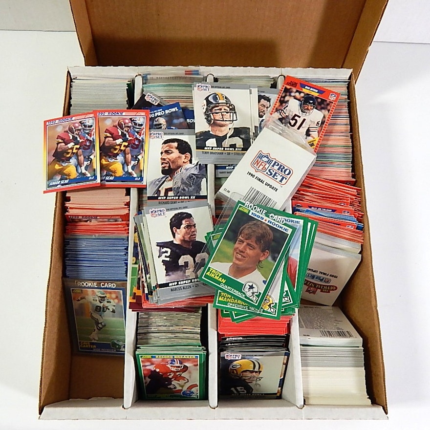 Large 3200 Count Box of Football Sports Cards with Score and Pro Set