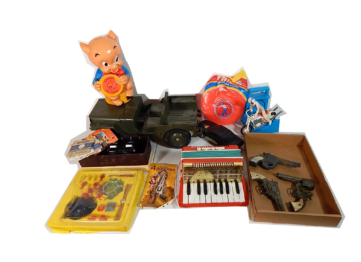 Vintage Toy Lot with G.I. Joe Jeep and Evel Knievel