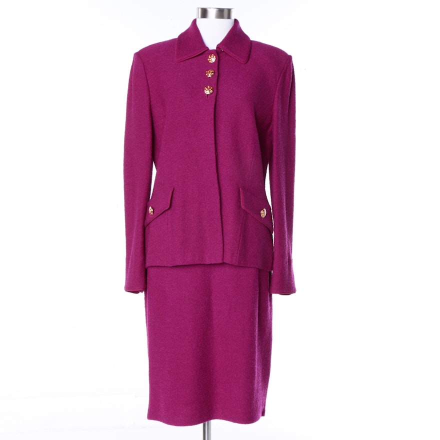 St John Collection by Marie Gray Knit Skirt Suit in Fuschia