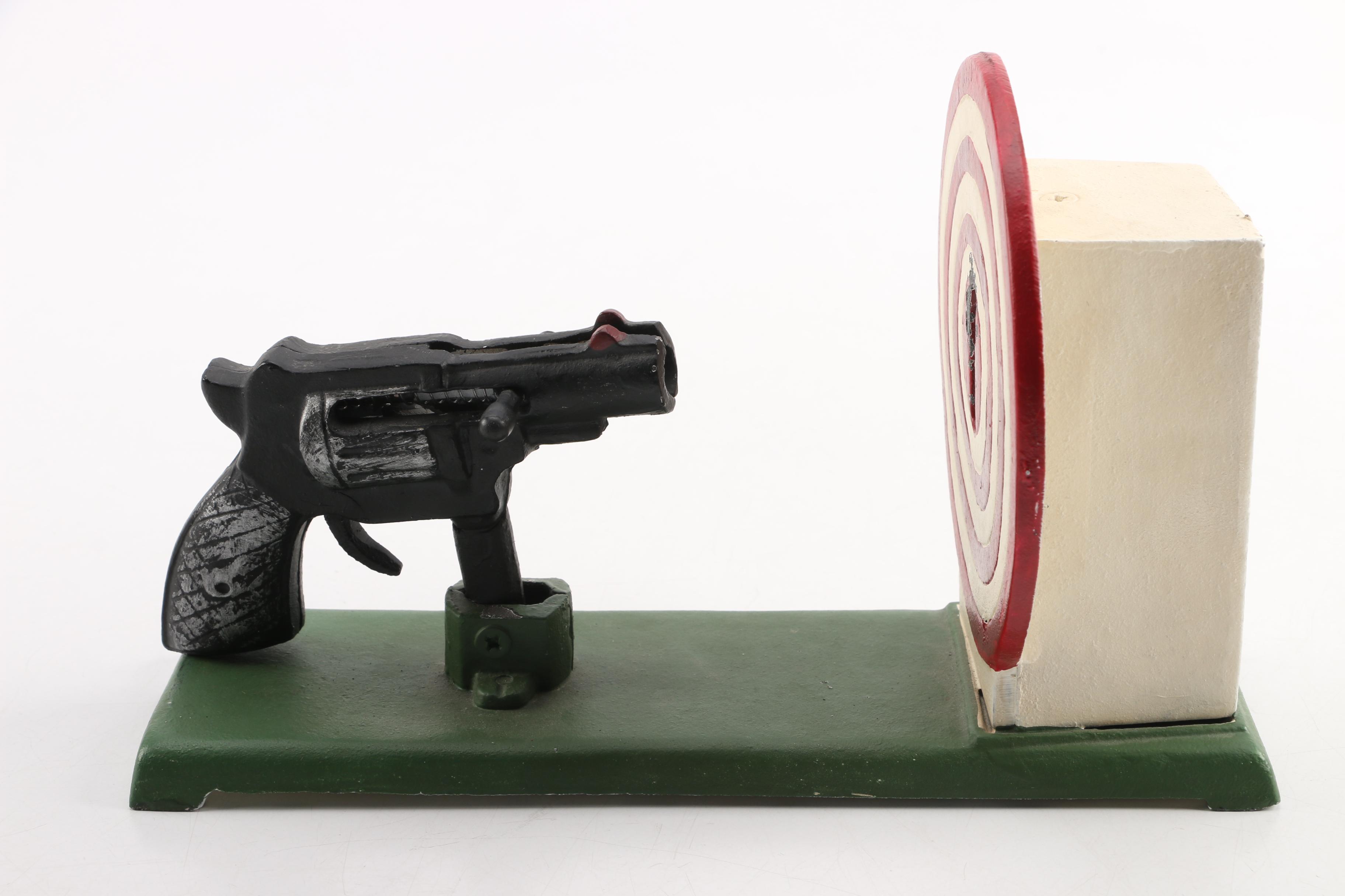 Cast Iron Revolver and Target Mechanical Bank