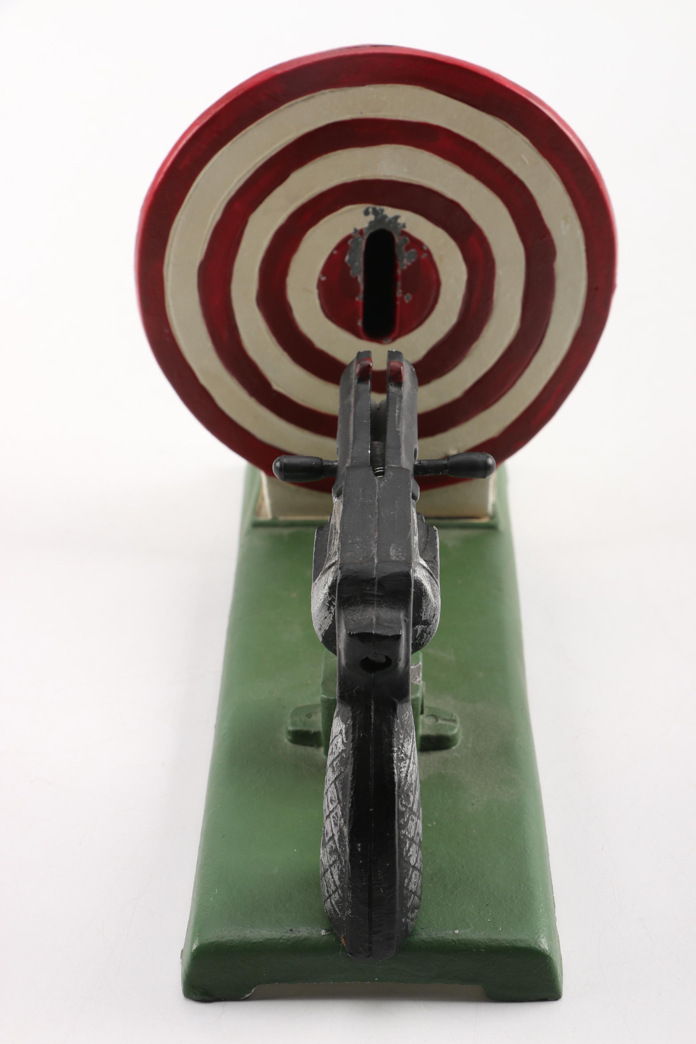 Cast Iron Revolver and Target Mechanical Bank