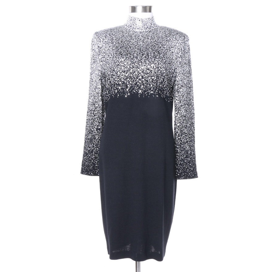 St. John Evening Embellished Knit Cocktail Dress