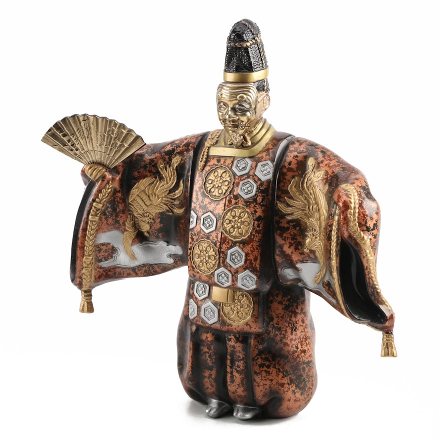 Ceramic and Brass Japanese Figurine with Removable Okina Mask