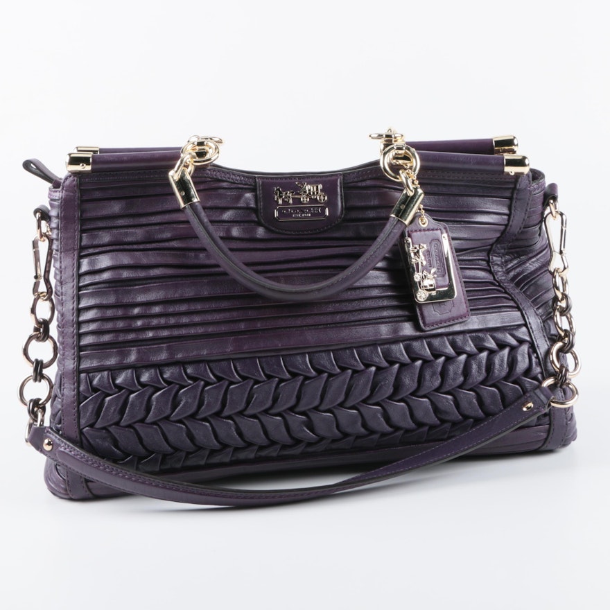 Coach Caroline Pleated and Gathered Purple Leather Handbag