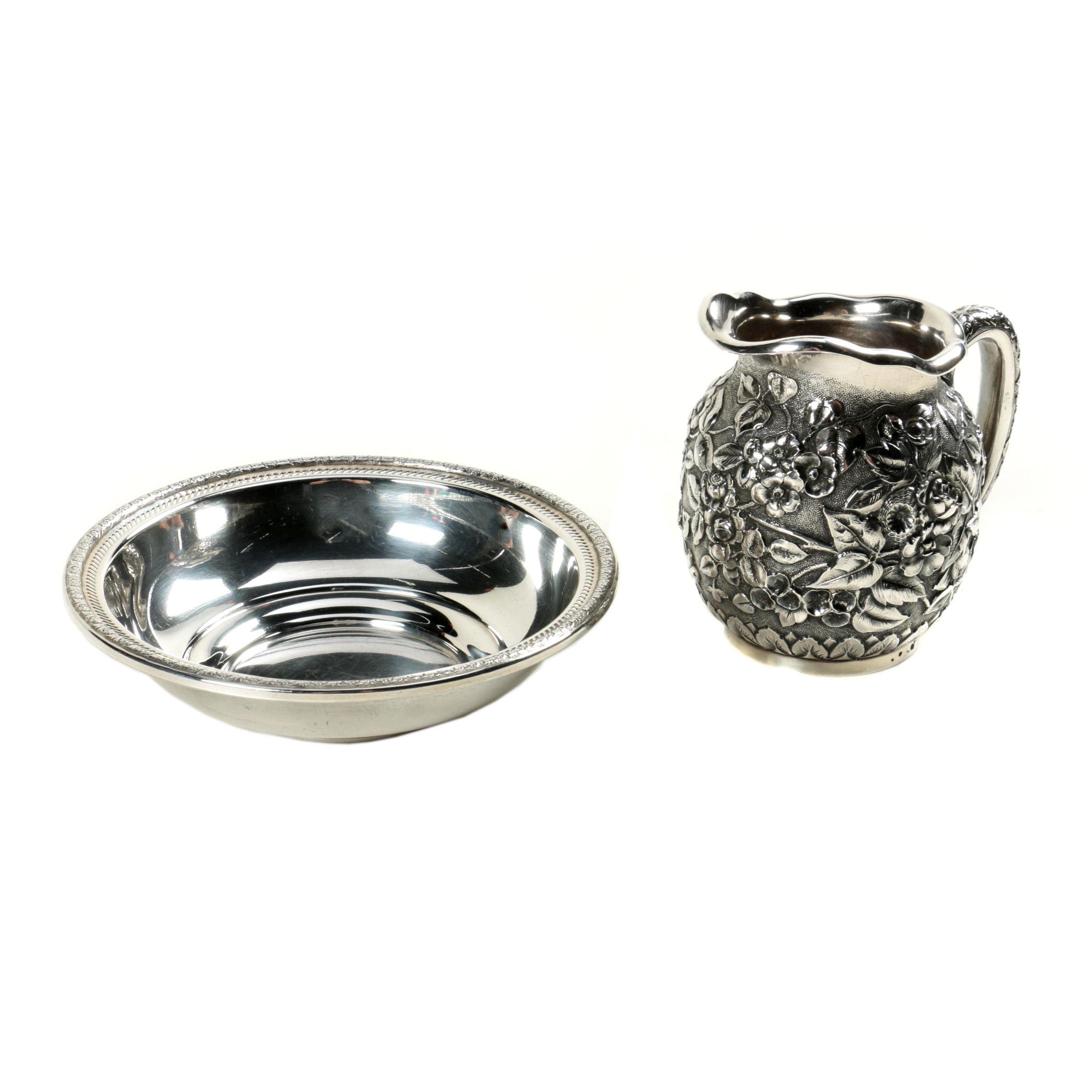 1884 Dominick & Haff Sterling Chased Pitcher with Sterling Bowl