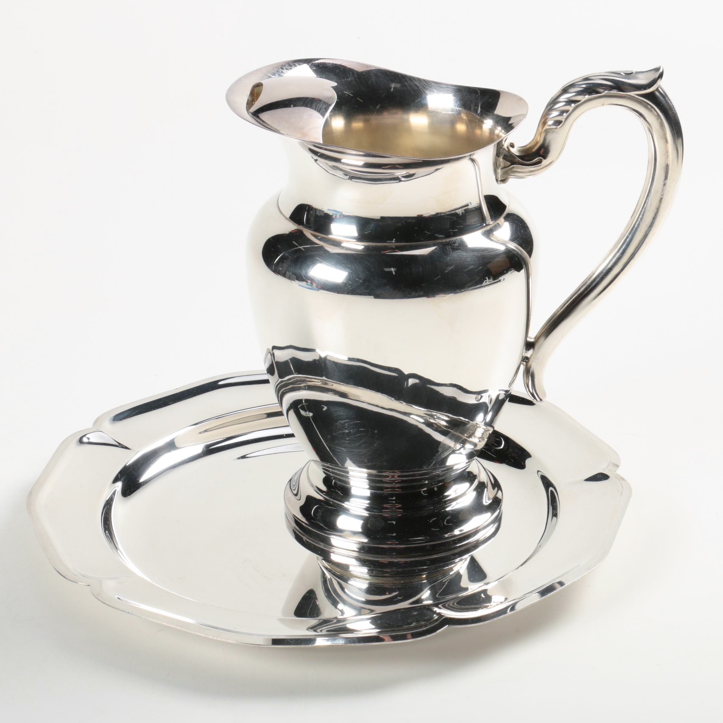 Oneida Silver Plate Water Pitcher and International Silver Co. Tray