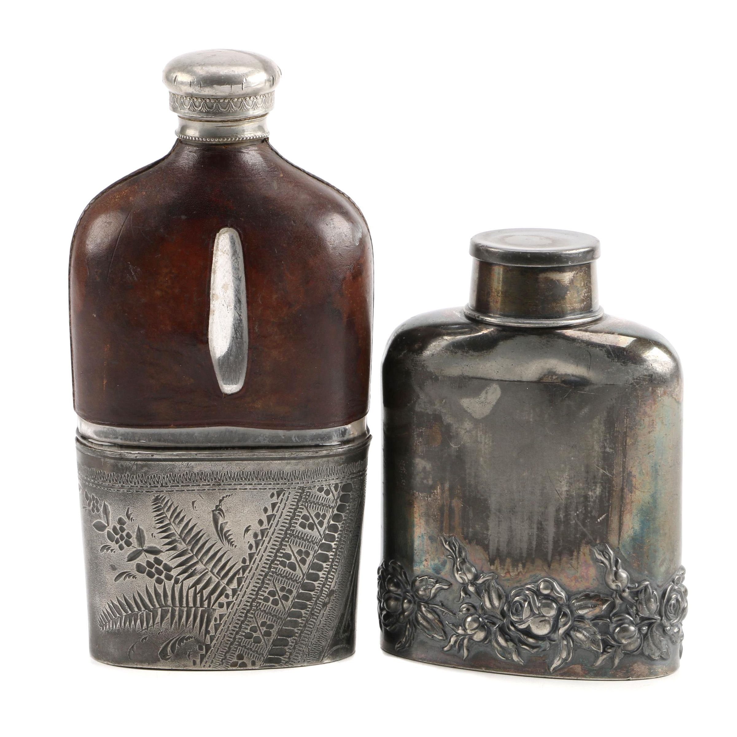 19th Century Derby Silver Co. and Other Silver Plate Flasks