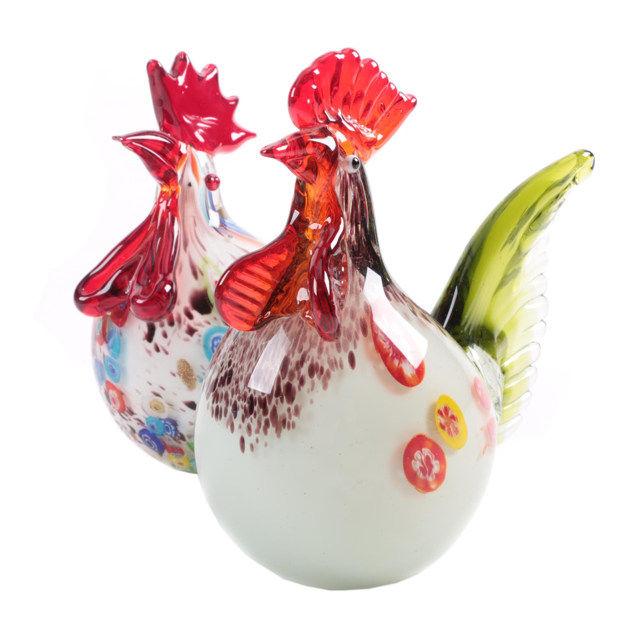Blown Glass Roosters