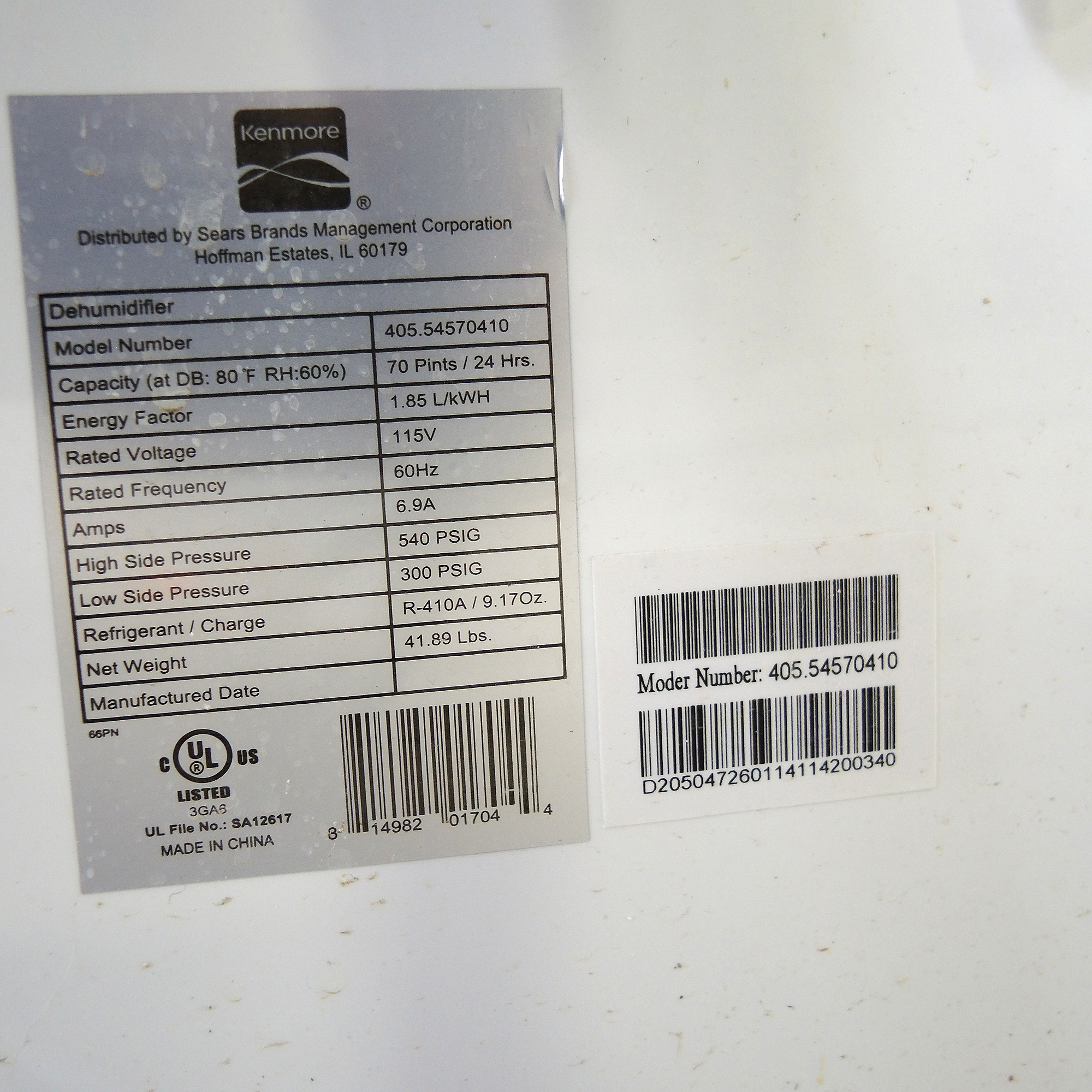 Kenmore Dehumidifier