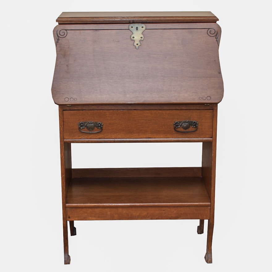 Vintage Secretary Slat-Top Wood Desk