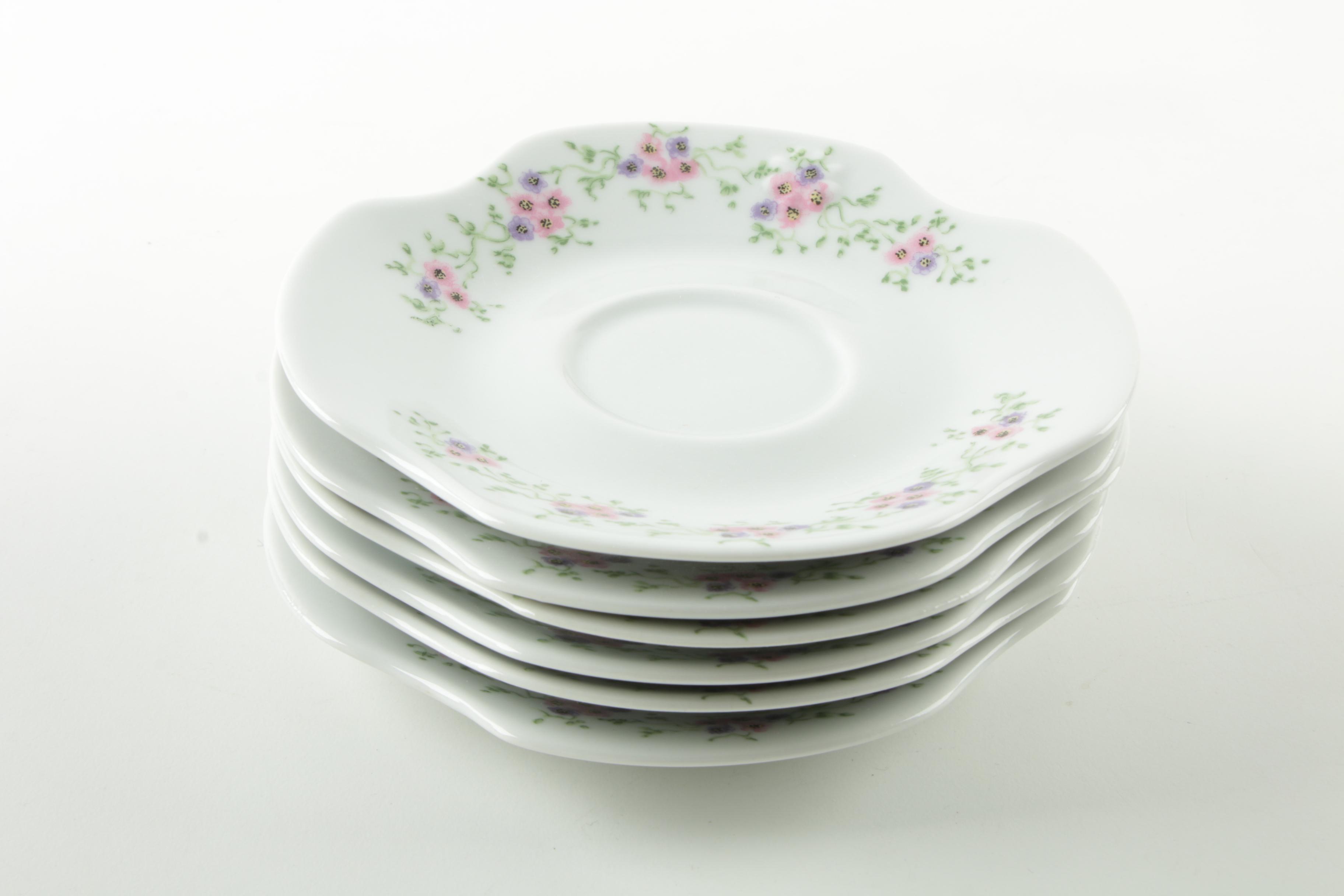 Istanbul Floral Porcelain Saucers, Teacups, and Creamer