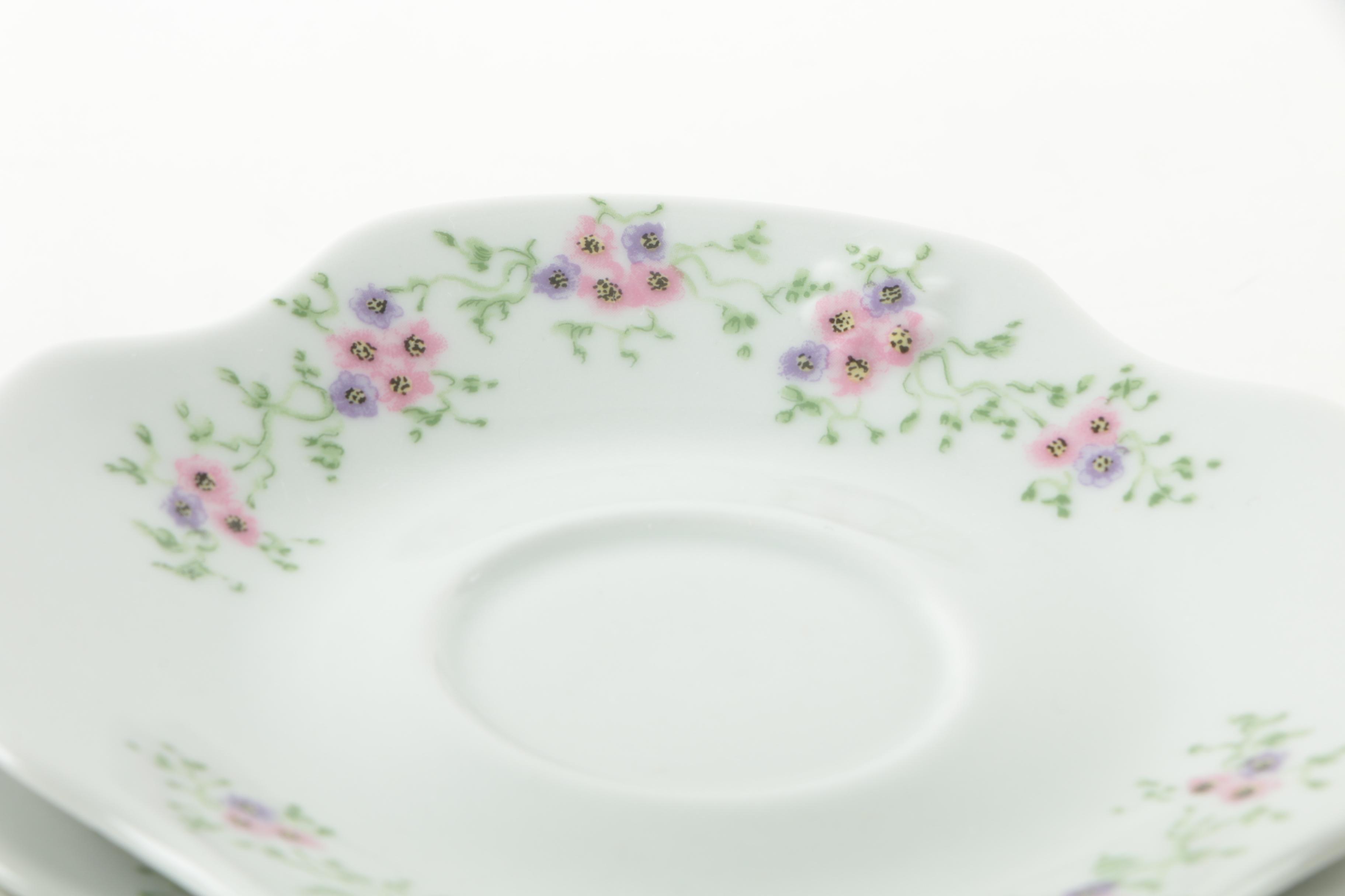 Istanbul Floral Porcelain Saucers, Teacups, and Creamer