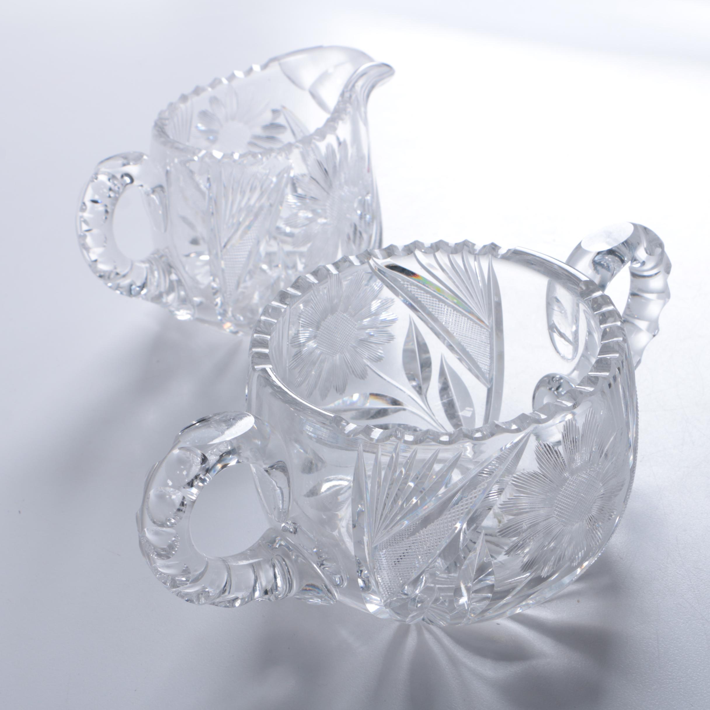 American Brilliant Period Cut Glass Creamer and Sugar Bowl