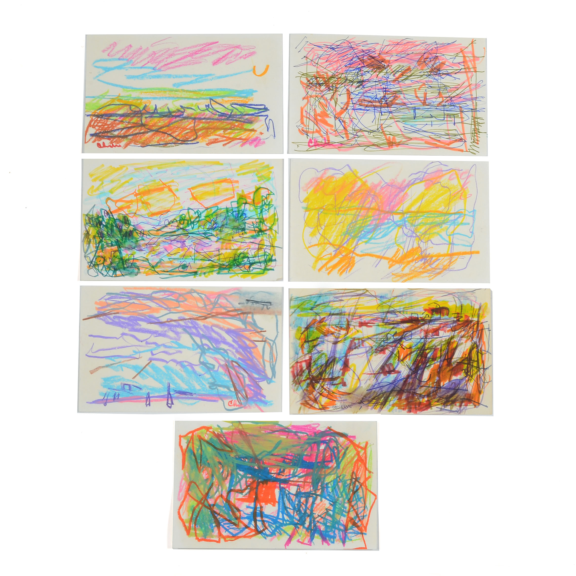 Seven Paul Chidlaw Abstract Expressionist Mixed Media Drawings