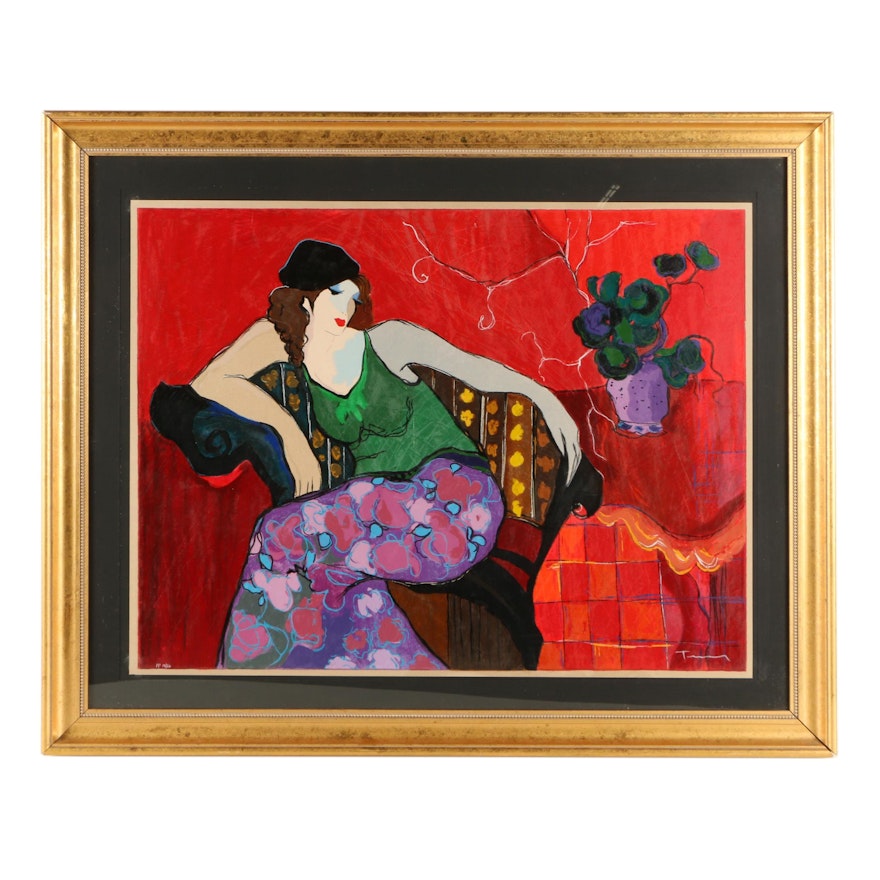 Itzchak Tarkay Serigraph "Relaxing in Red 2000"