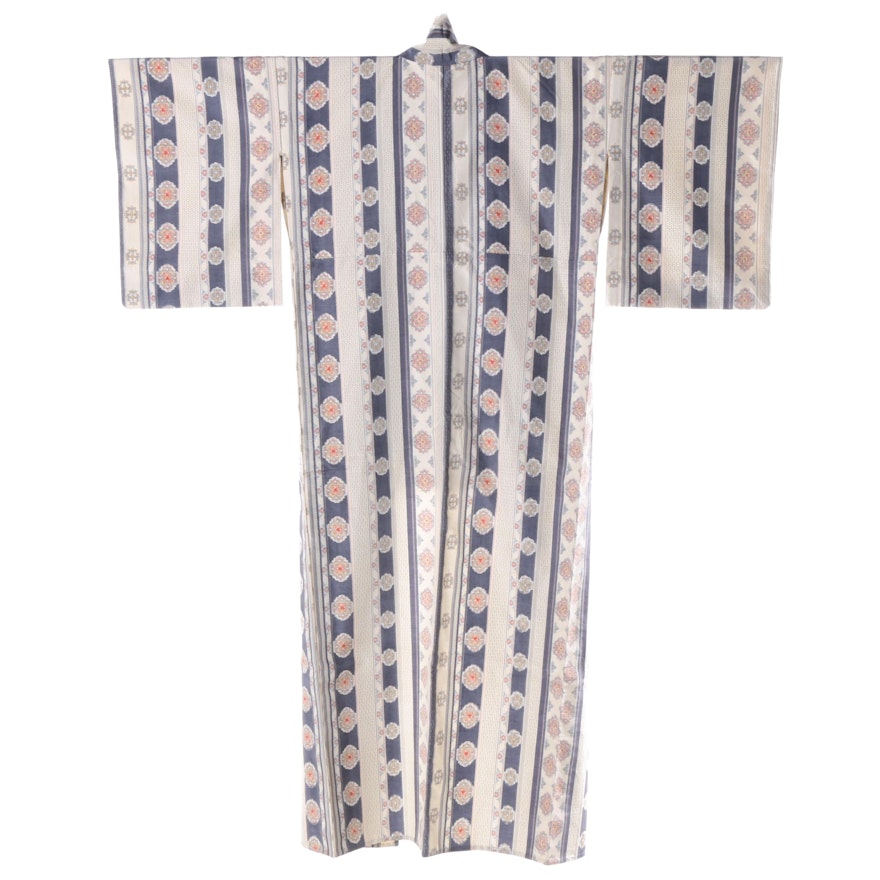 Circa 1950s Vintage Japanese Handwoven Silk Ikat Kimono