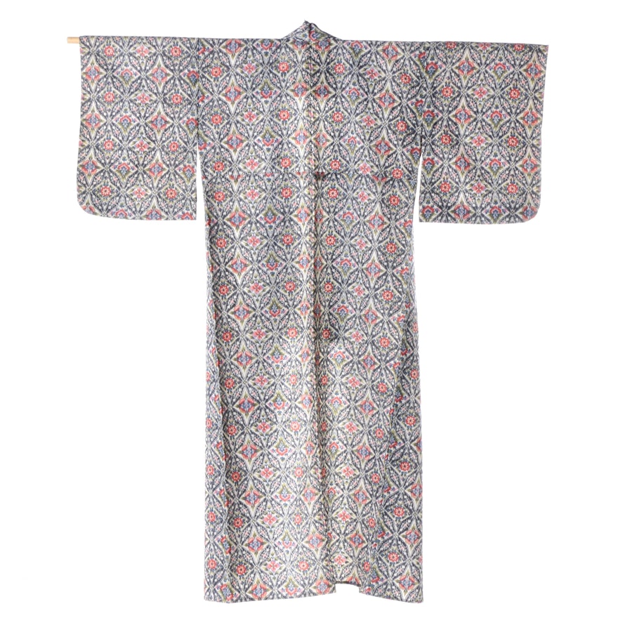 Circa 1940s Vintage Japanese Handwoven Silk Ikat Kimono