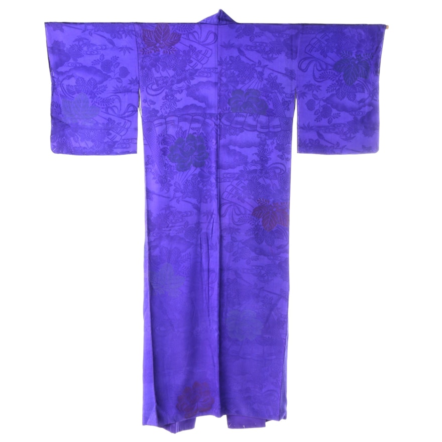 Circa 1940s Vintage Japanese Handwoven Rinzu Silk Kimono