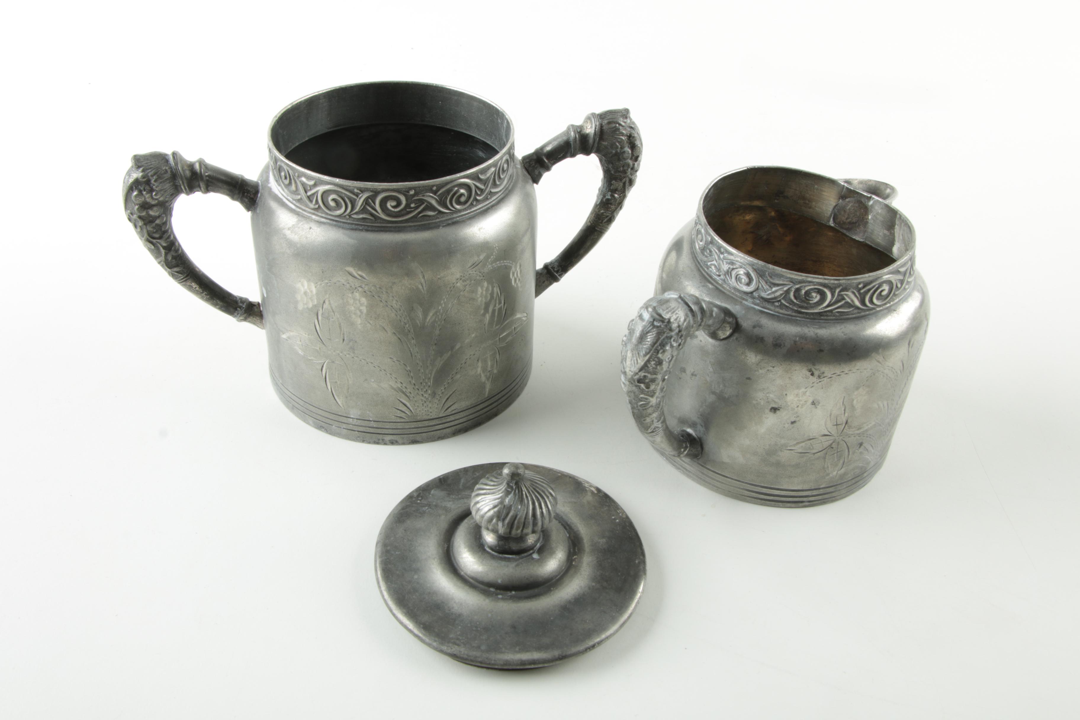 Poole Silver Plate Coffee and Teapot with Empire Mfg. Co. Sugar and Creamer Set