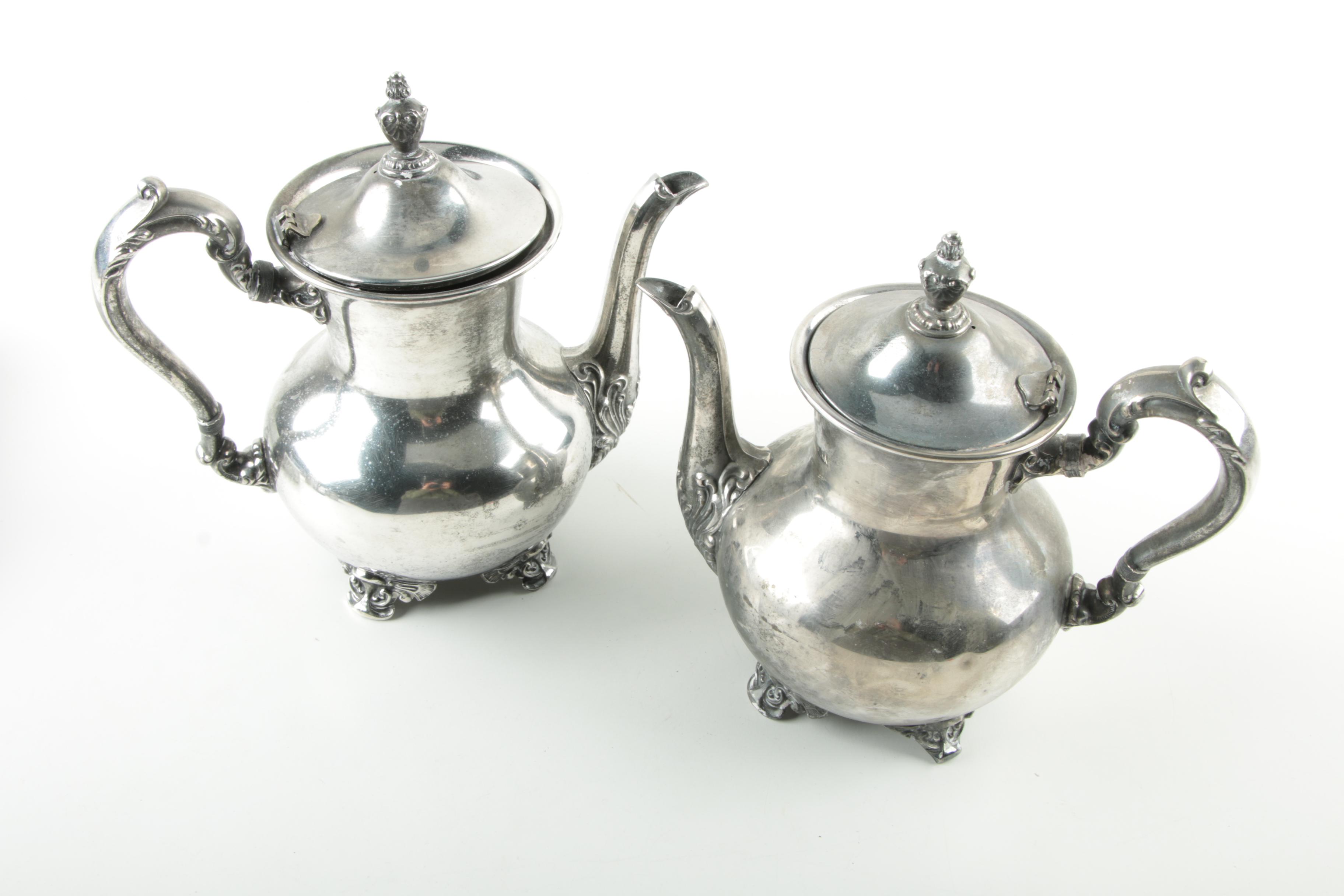 Poole Silver Plate Coffee and Teapot with Empire Mfg. Co. Sugar and Creamer Set