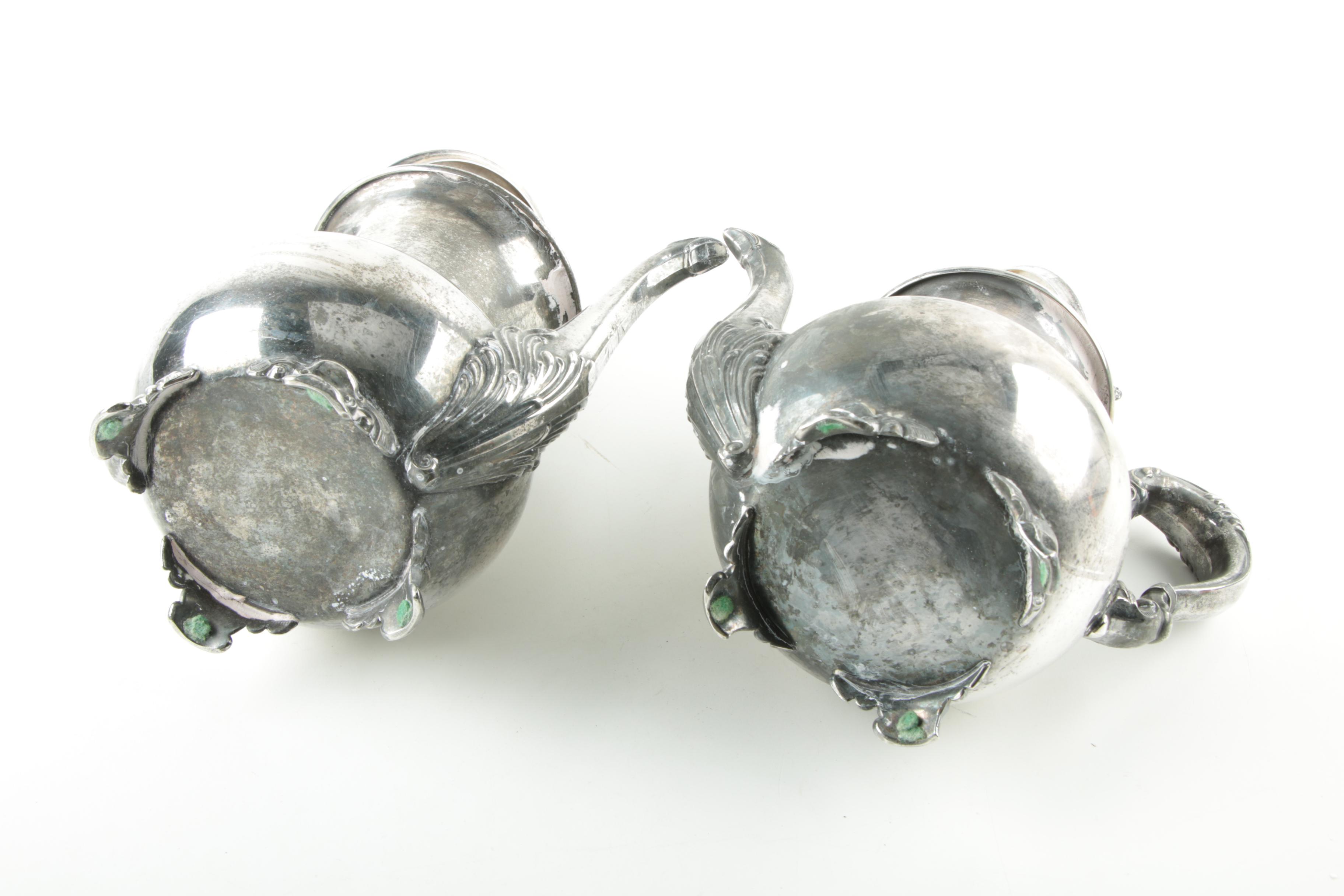 Poole Silver Plate Coffee and Teapot with Empire Mfg. Co. Sugar and Creamer Set