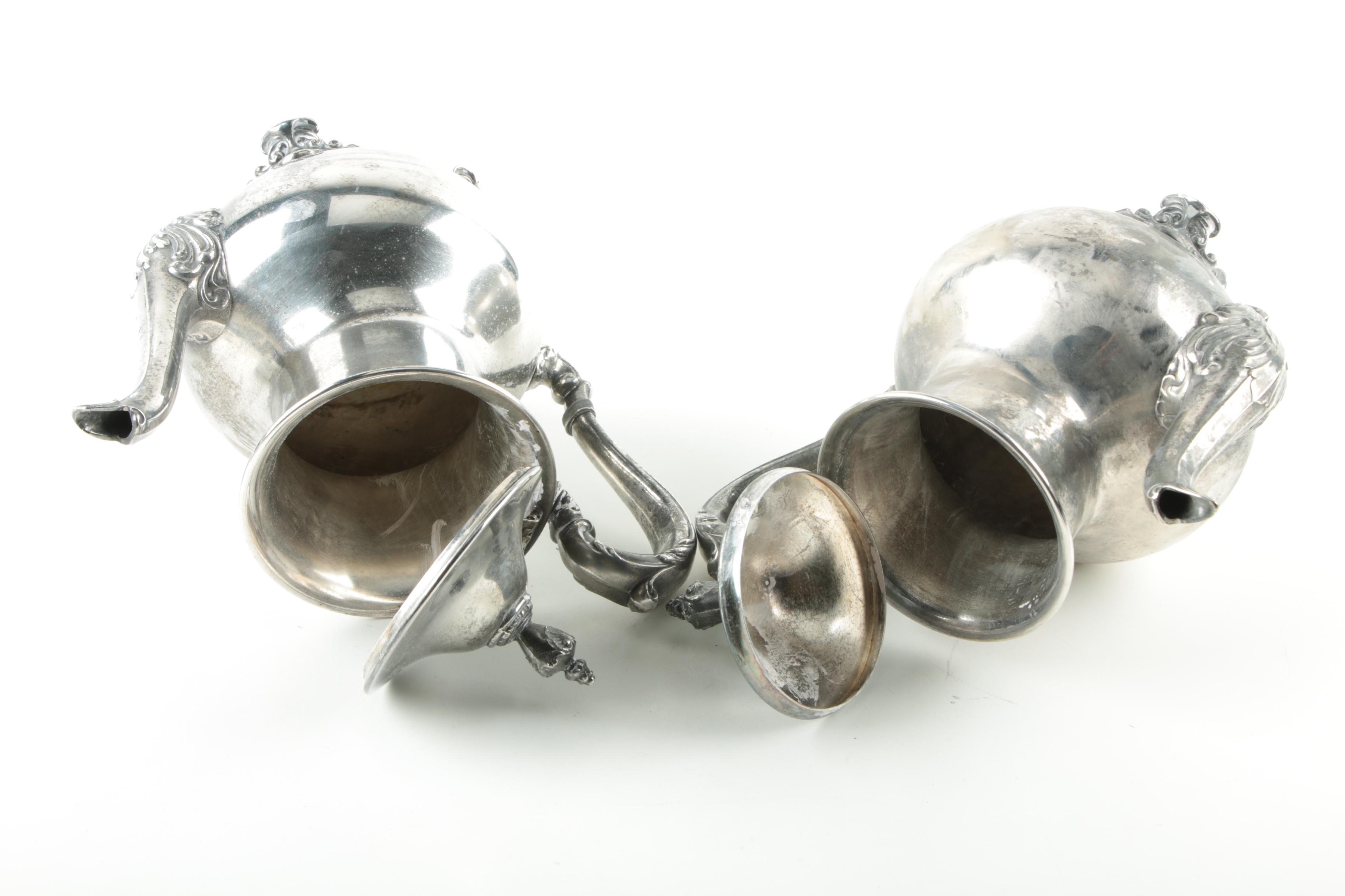 Poole Silver Plate Coffee and Teapot with Empire Mfg. Co. Sugar and Creamer Set