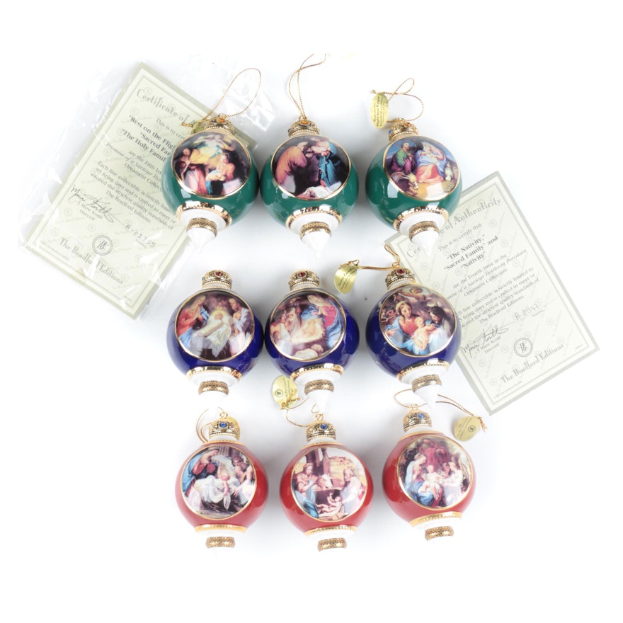 Set of Bradford Exchange "Heirloom Porcelain" Christmas Ornaments