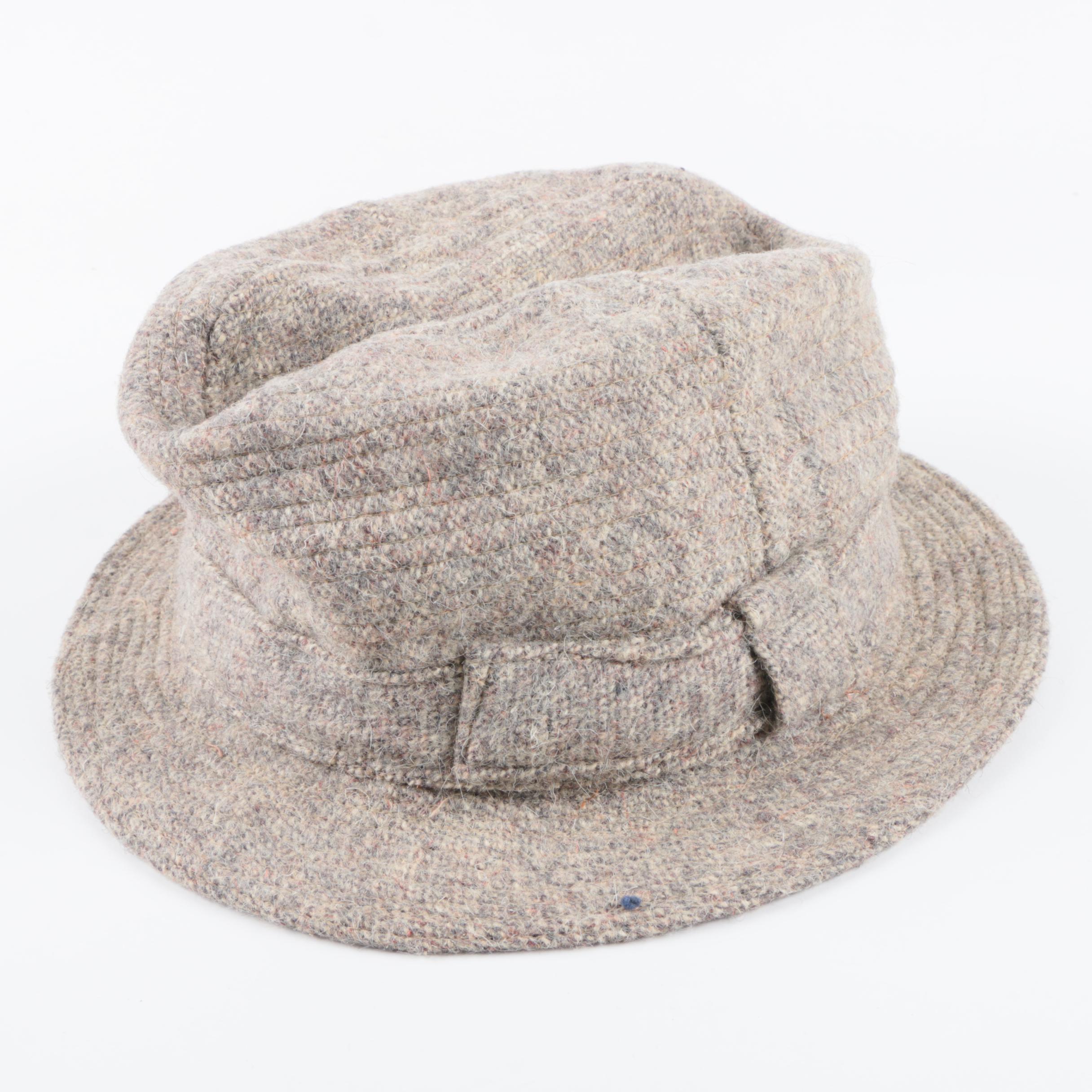 Vintage Grey Tweed Wool Hat and Black Beret