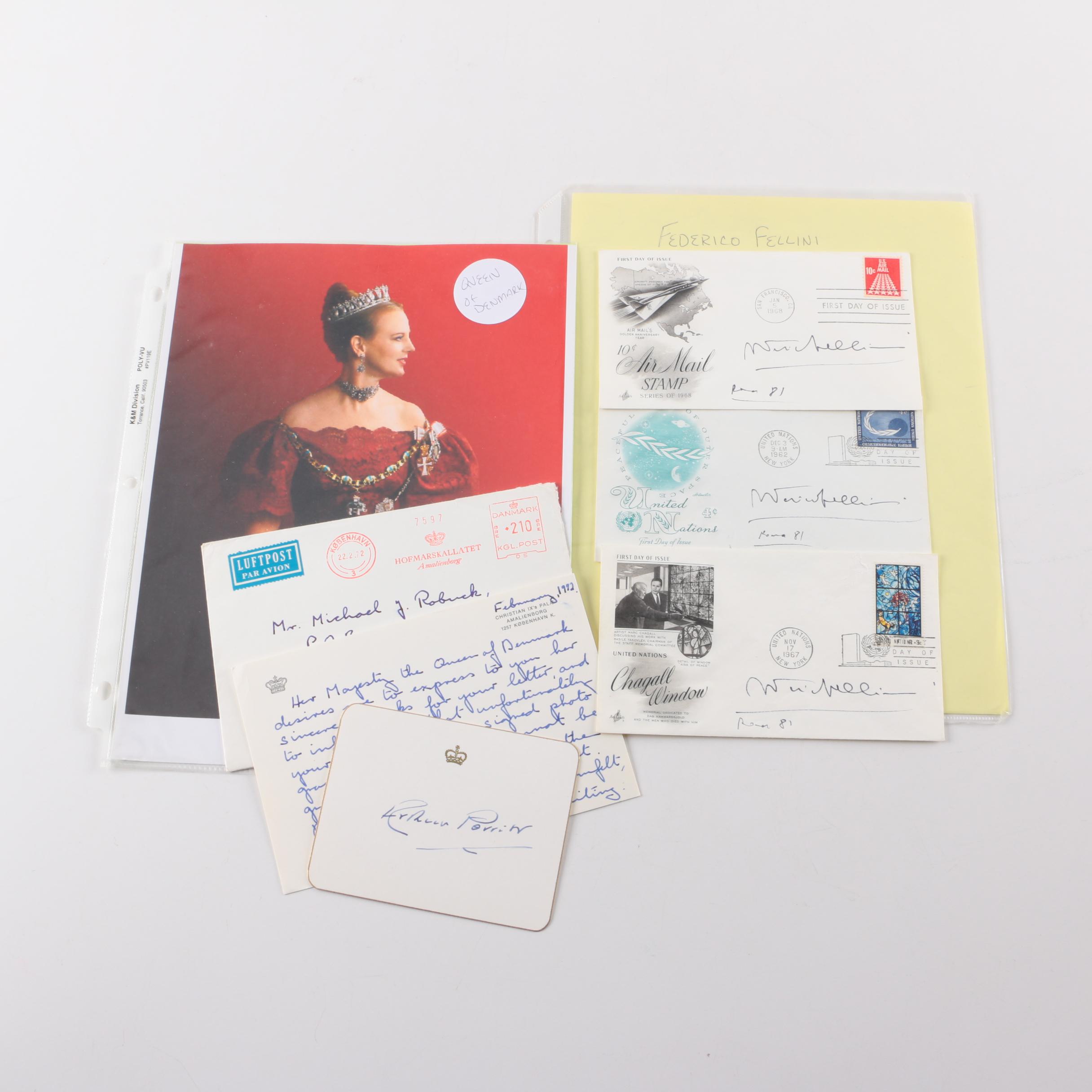 Fedrico Fellini Autographed Postcards