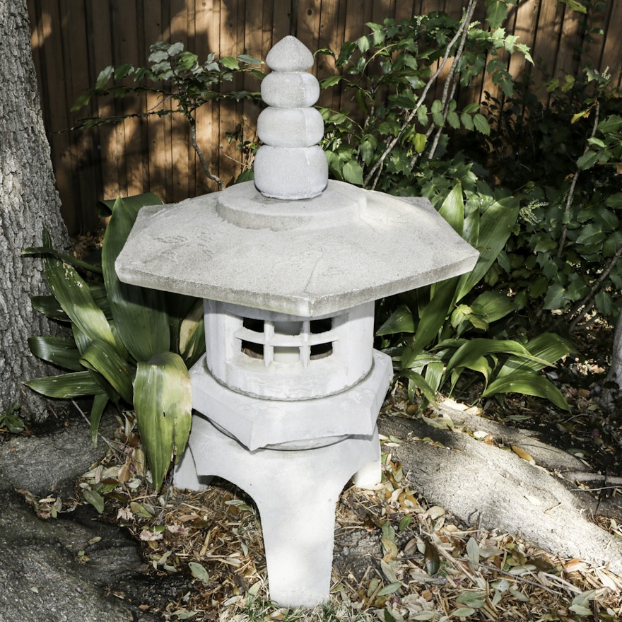 Asian Inspired Concrete Garden Candle Holder Lantern