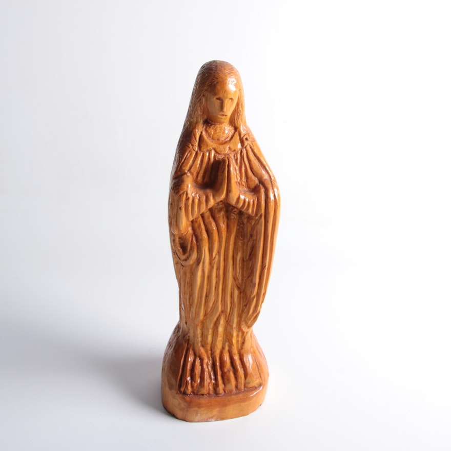 Carved Wood Sculpture of Praying Figure