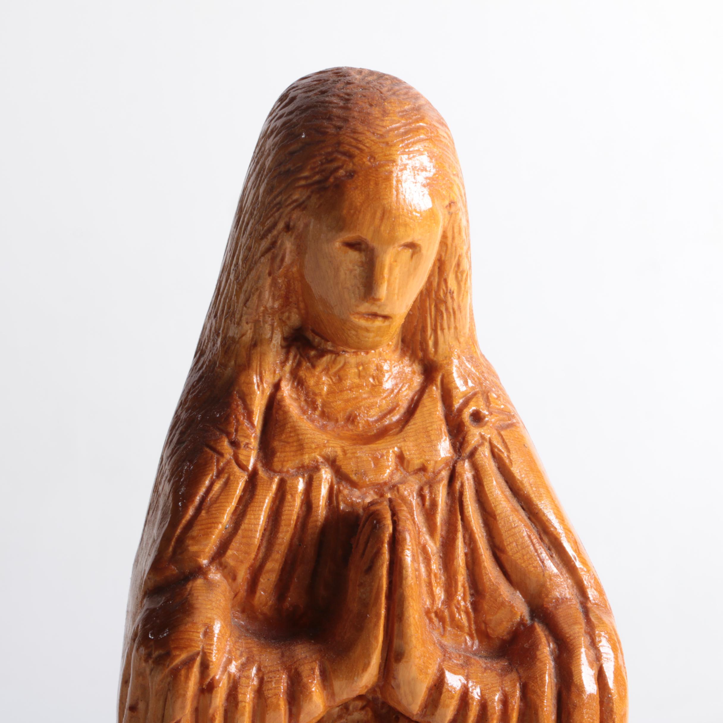 Carved Wood Sculpture of Praying Figure