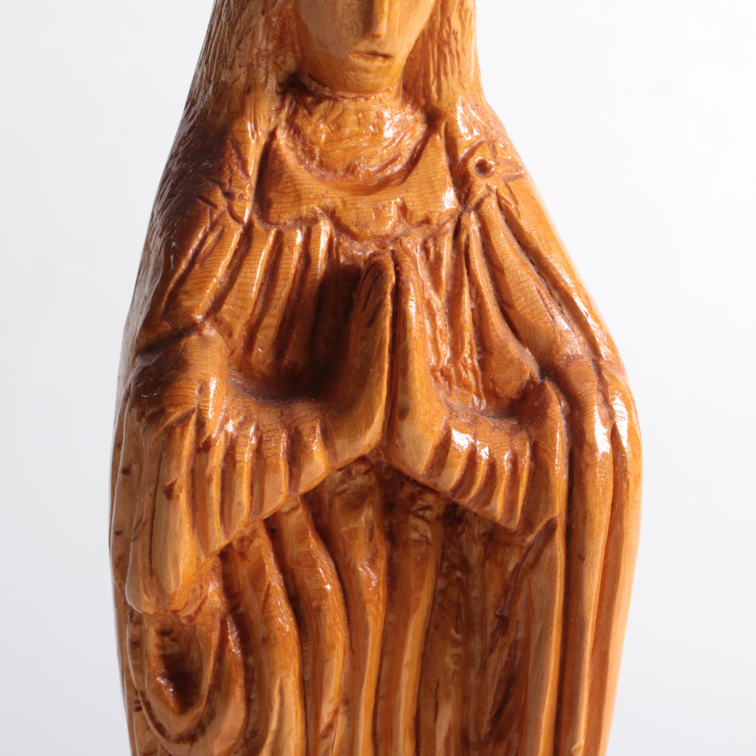Carved Wood Sculpture of Praying Figure
