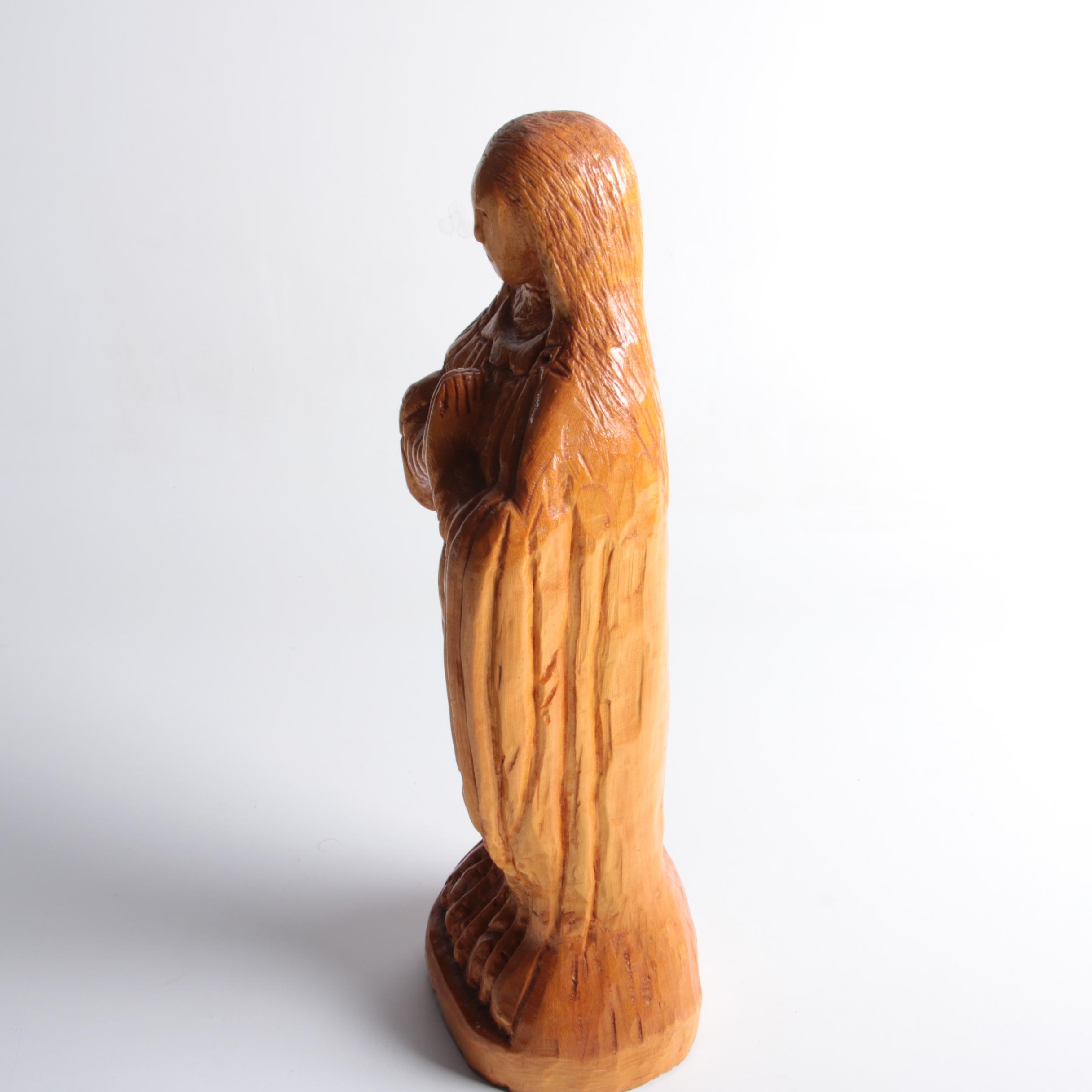 Carved Wood Sculpture of Praying Figure