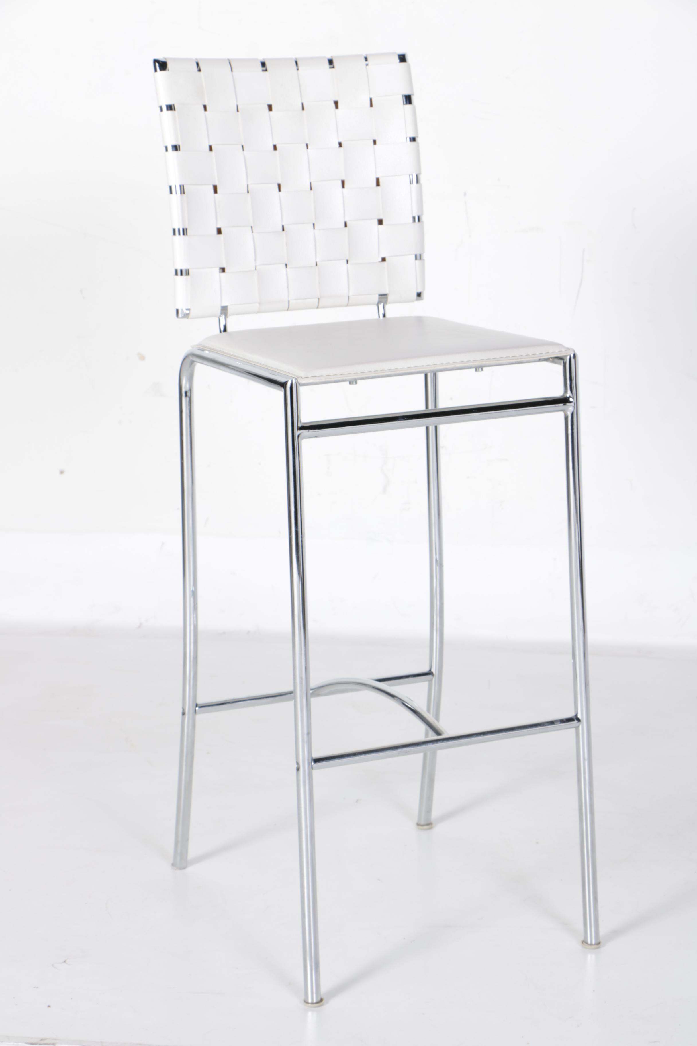 Three Modern Style White Barstools