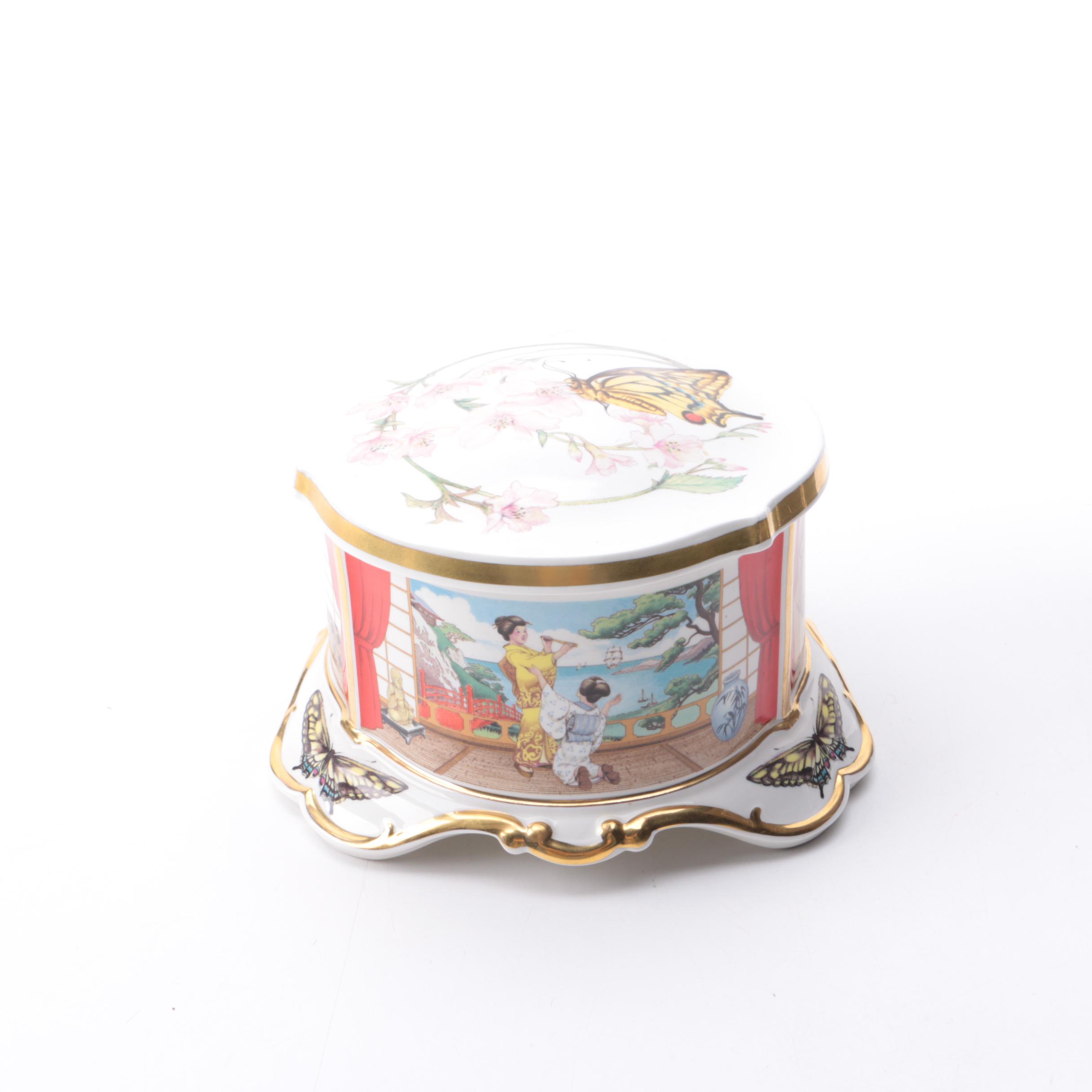 Vintage La Scala de Milano "Madame Butterfly" Hand-Painted Porcelain Music Box