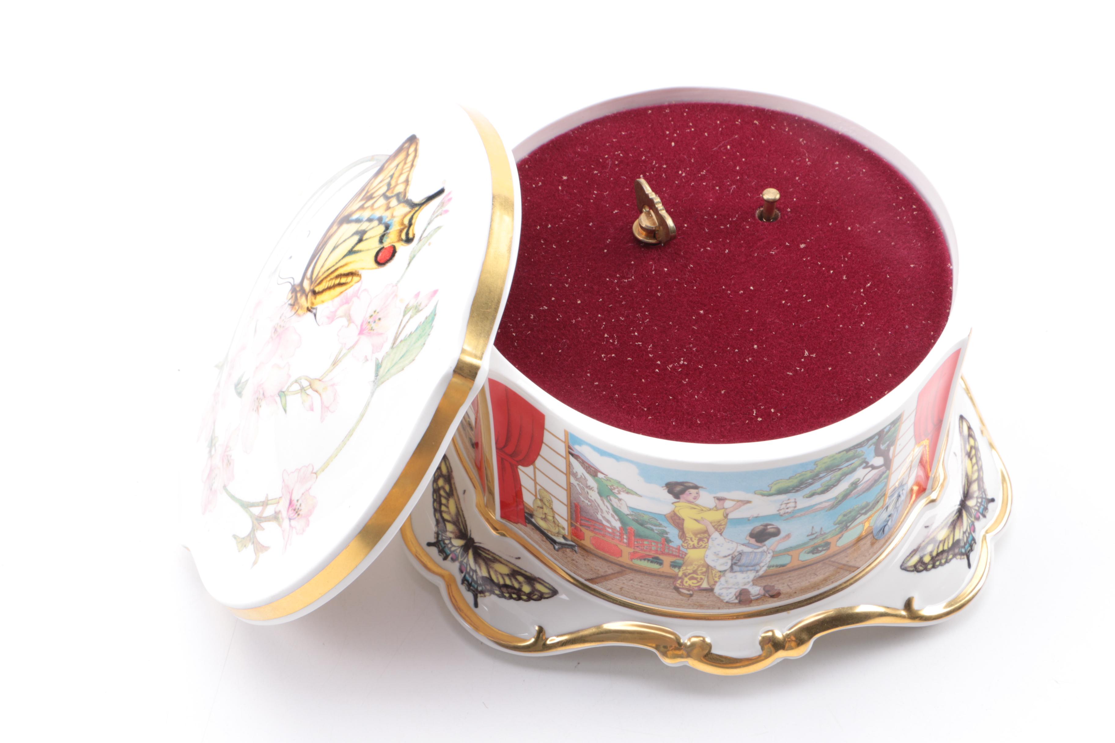 Vintage La Scala de Milano "Madame Butterfly" Hand-Painted Porcelain Music Box